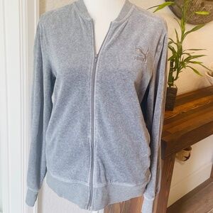 EUC PUMA Velour T7 Zip Jacket Grey - Size L